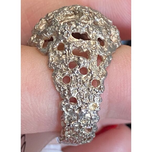 Ring Size 8 Brutalist Design Dome Sterling Silver 925 Women - Picture 6 of 11